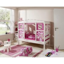 Posteľ V Tvare Domčeka Lio Mini Záves Ružový